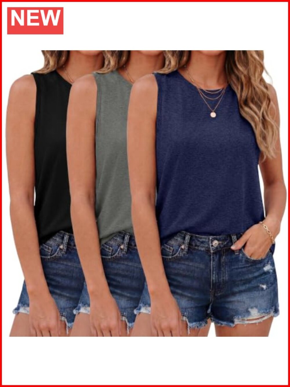 Womens Tank Tops 3 Pack Crew Neck Sleeveless Summer Tops